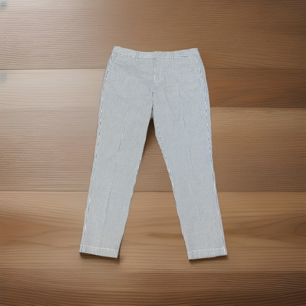 Polo Ralph Lauren Sz 10 Blue & White Stripe Seersucker Chino Women's Flat Front